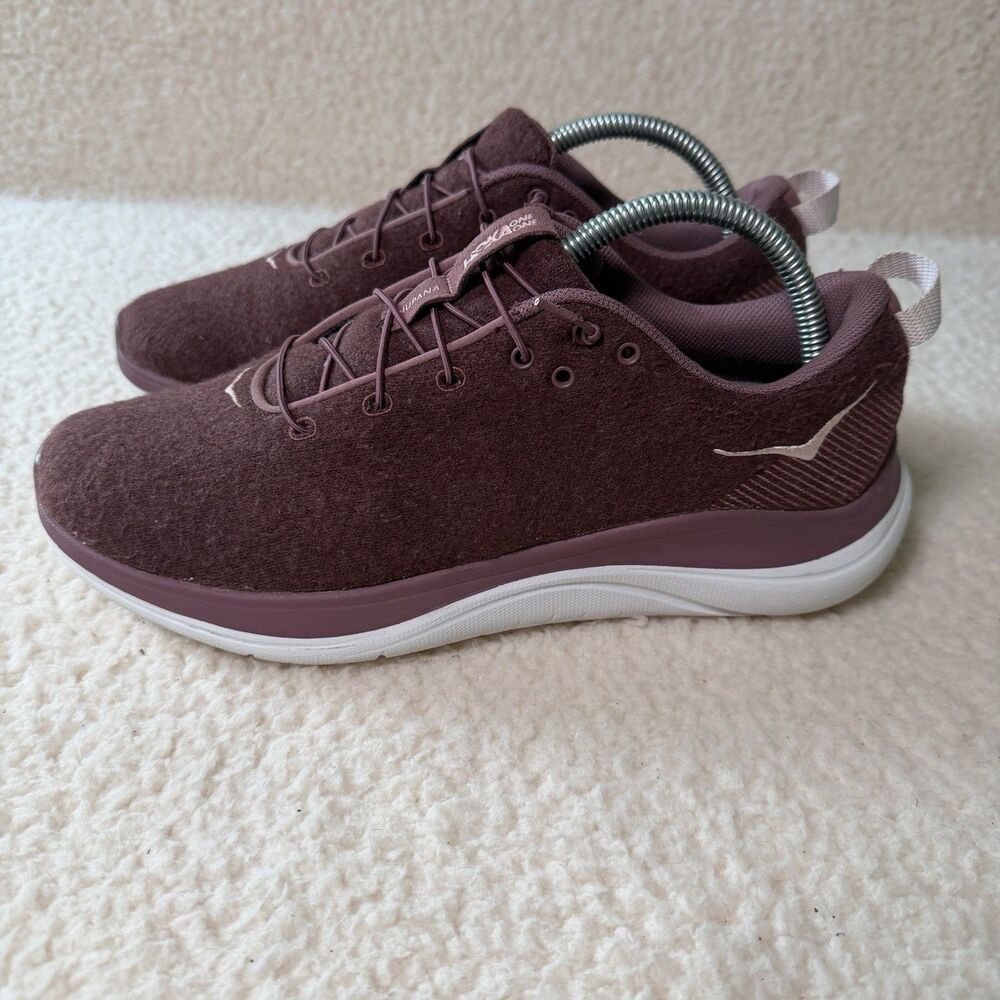 Hoka One One Hupana Flow Wool Running Shoes Womens Size 8.5 B Rhubarb Maroon